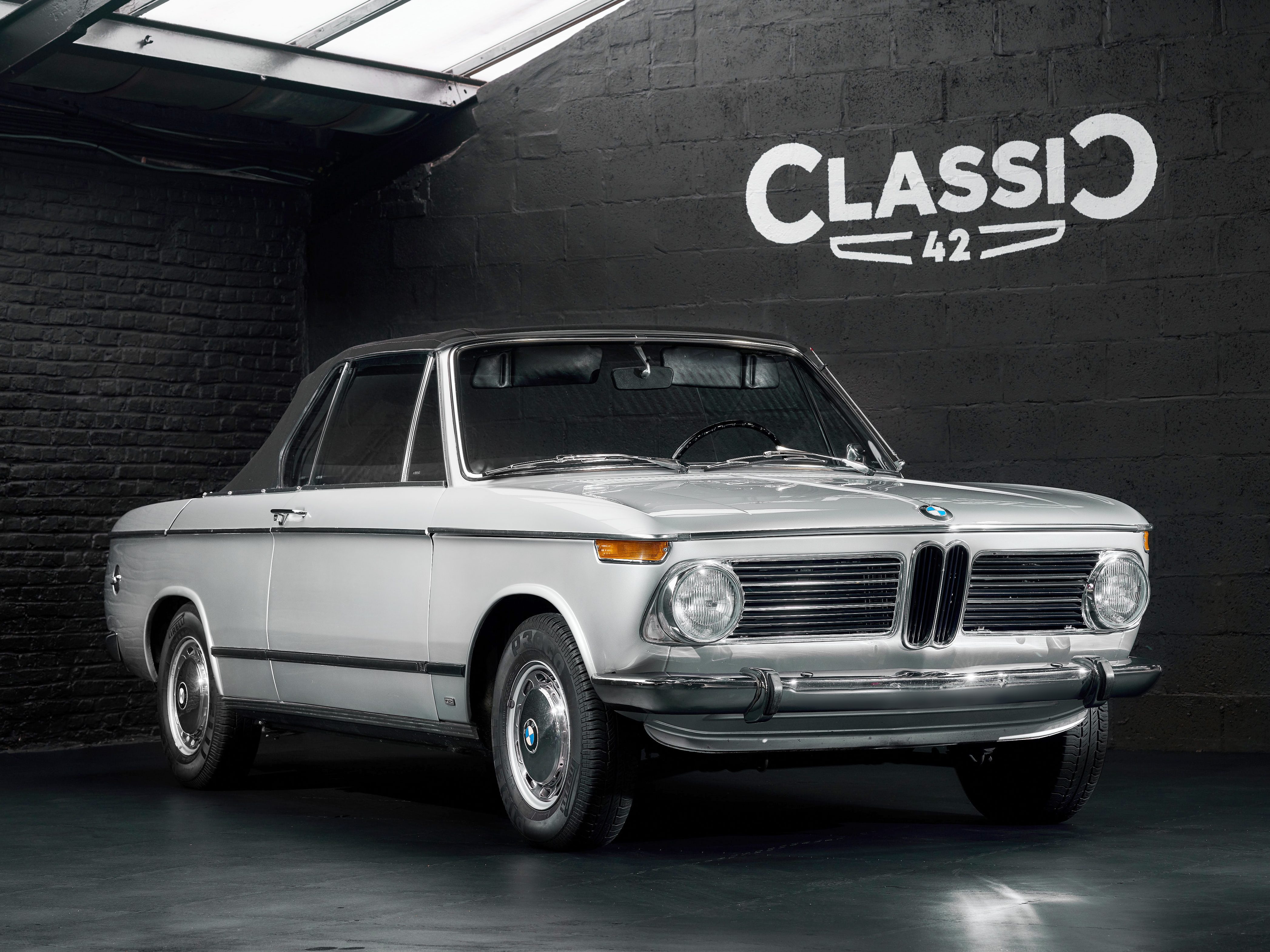 photo of a 1970 grey BMW 1602 convertible for sale by Classic 42 a classic german car dealer based in Brussels www.classic42.be